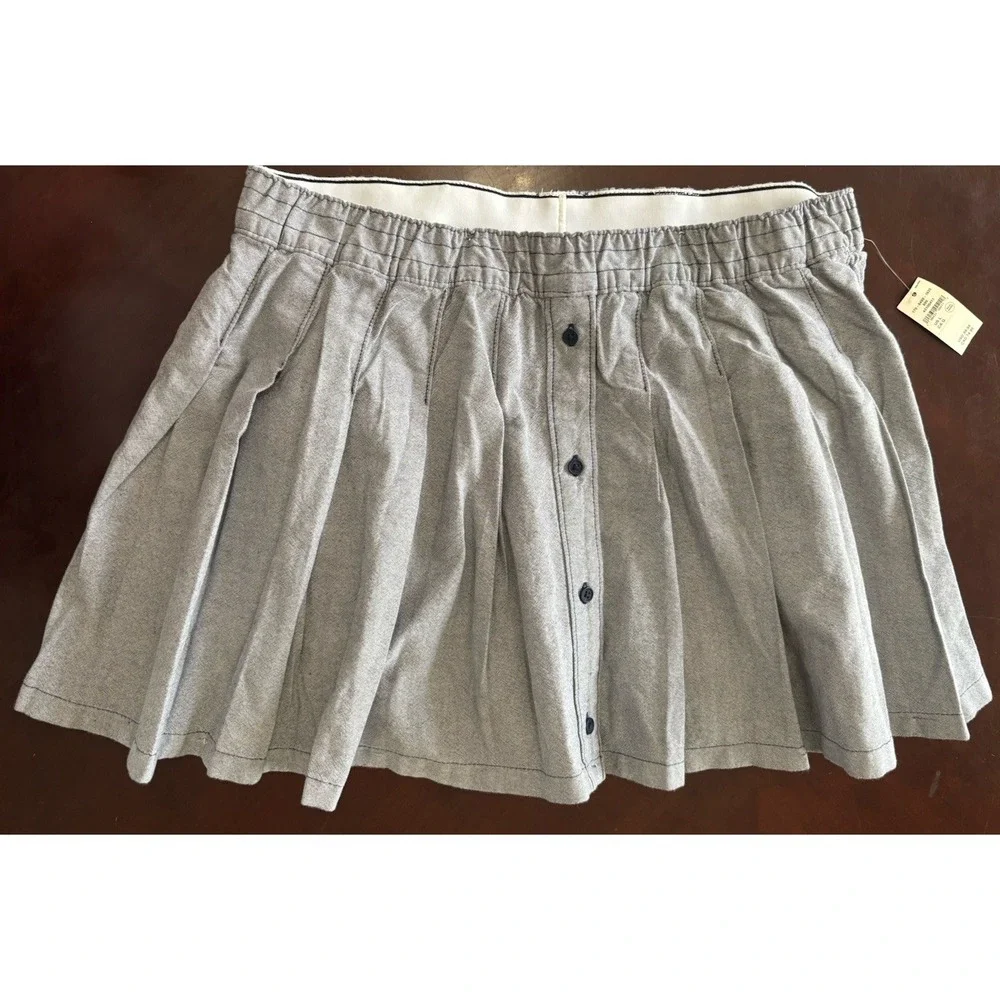 NWT Offline by Aerie Gray Pleated Mini Skirt Skort Womens Large Button Front